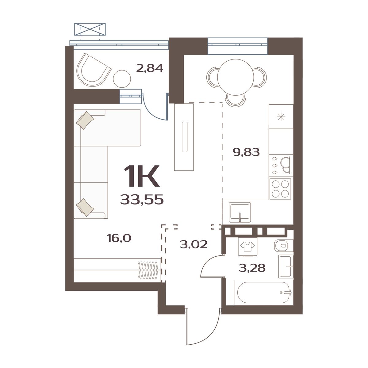 ЖК Меридианы Улисса, 1-комн кв 33,55 м2, за 5 384 000 ₽, 6 этаж